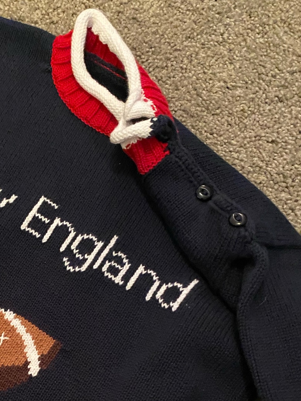 Handmade Navy 'New England' Football Knit Sweater with Red & White Trim 2/3T - Picture 4 of 9